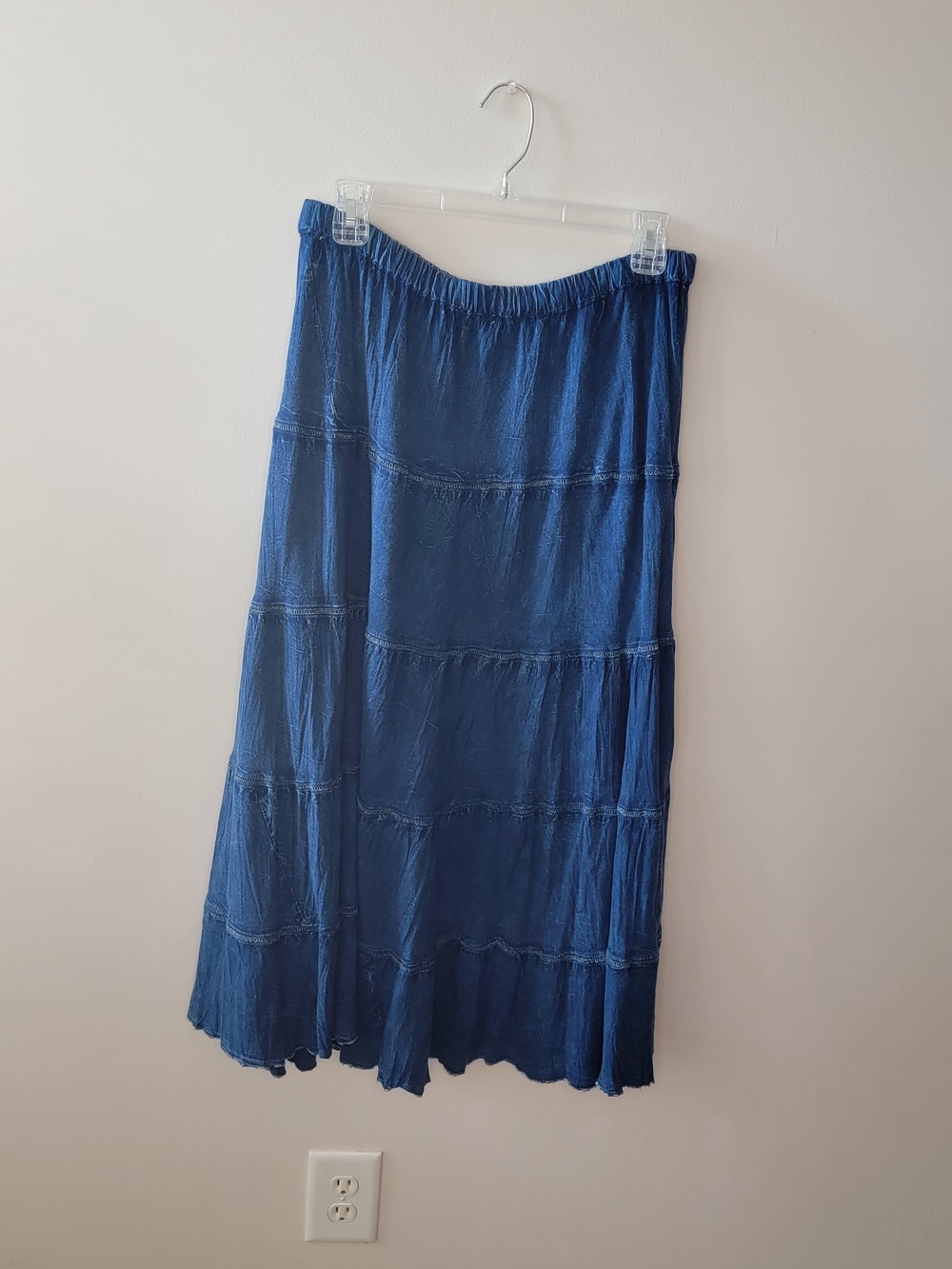 Studio West Apparel Maxi Tiered Skirt Blue Size Medium Pull On Boho Gypsy Y2k